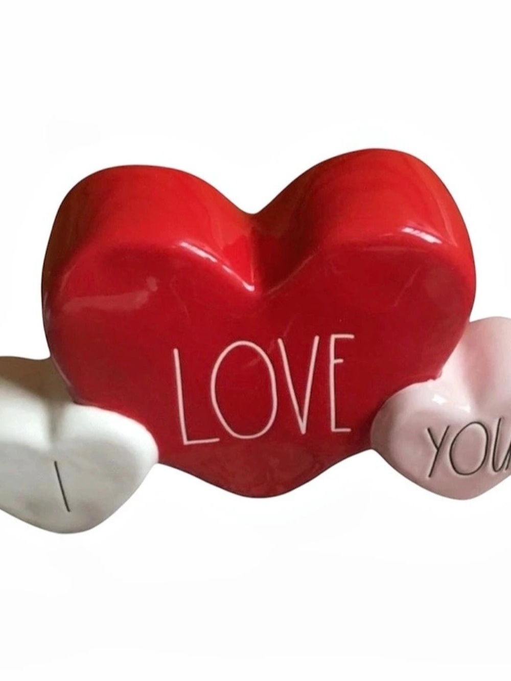 Rae Dunn I Love You 3 Hearts Valentine's Decor Figurine